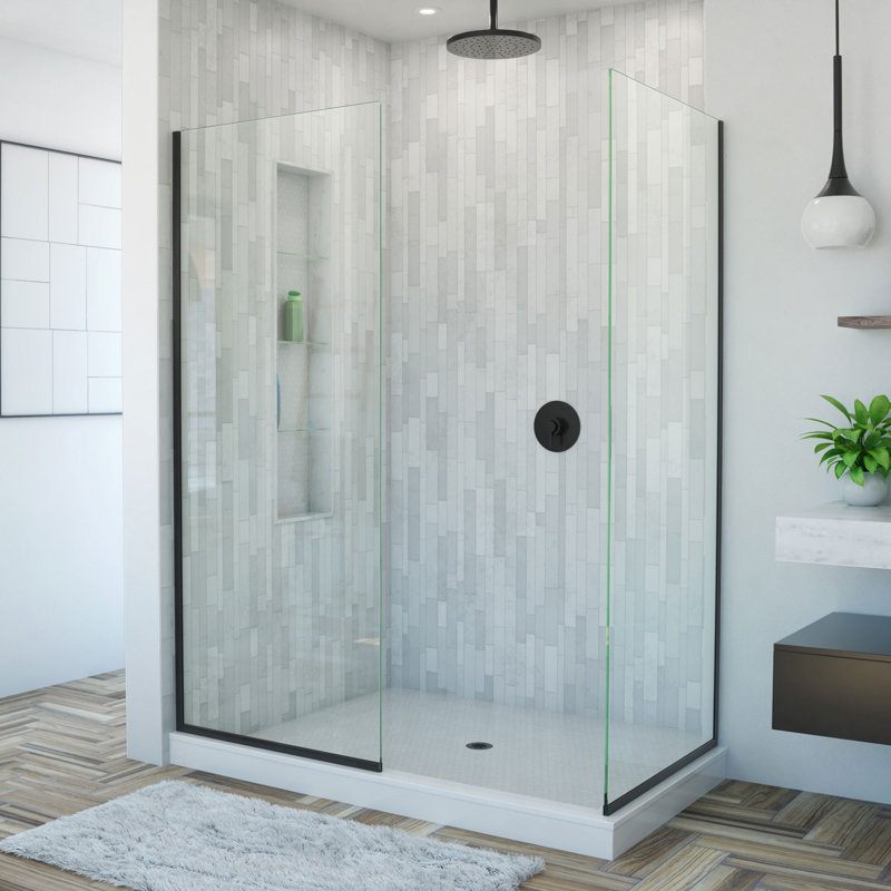 Linea 30" W x 72" H Frameless Fixed Glass Panel, Matte Black