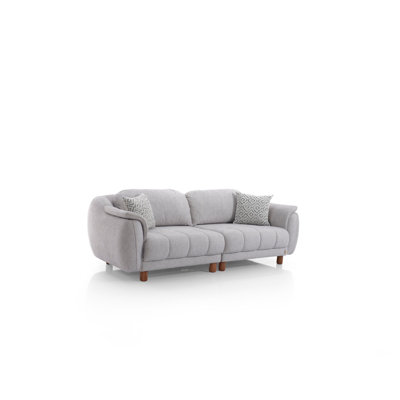 Modern Cozy Textured Fabric Sofa – Soft Cloud Gray With Plush Curved Design