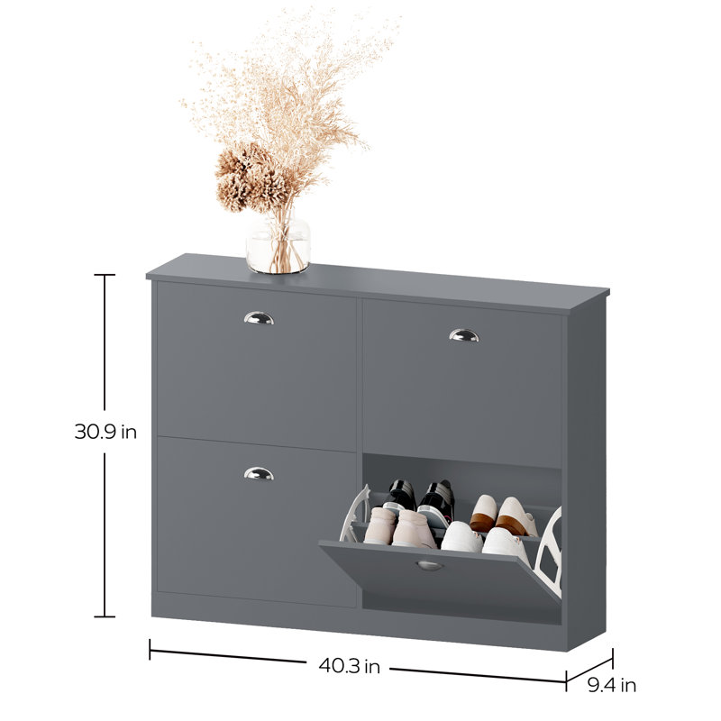 16 Pair Shoe Storage Cabinet, Gray