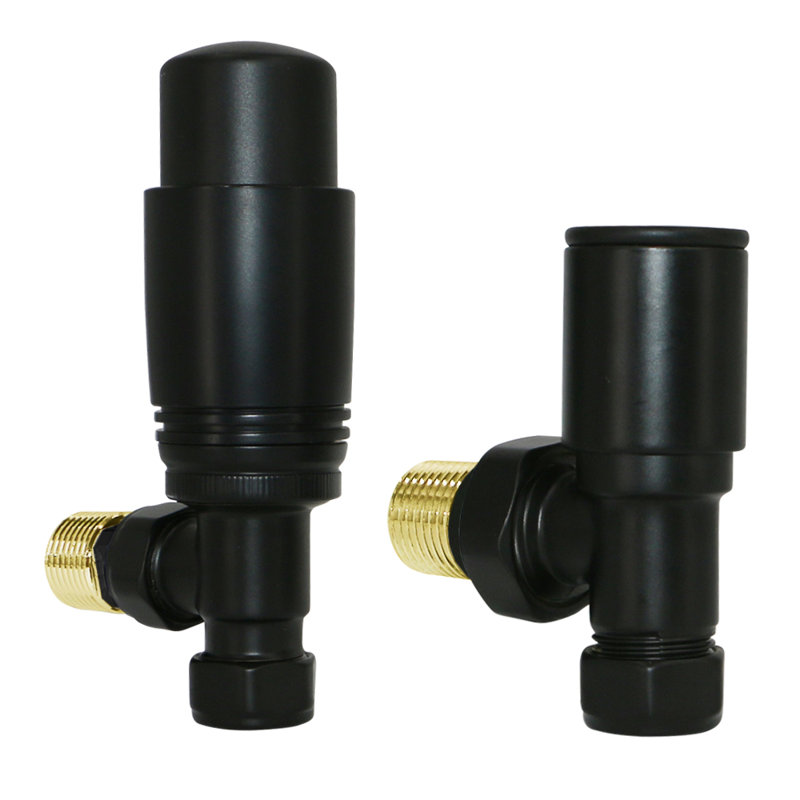 Thermostatic TRV Radiator Heated Towel Rail Valves Angled 15Mm X 1/2" Pair, Black