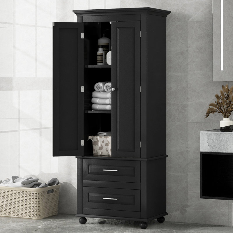 Armoire haute avec 2 tiroirs Botond, Noir