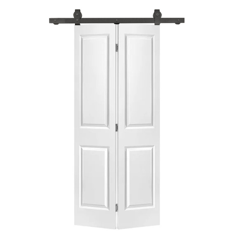Porte de grange pliante à panneaux en panneau de fibres à densité moyenne avec ensemble de quincaillerie d'installation
