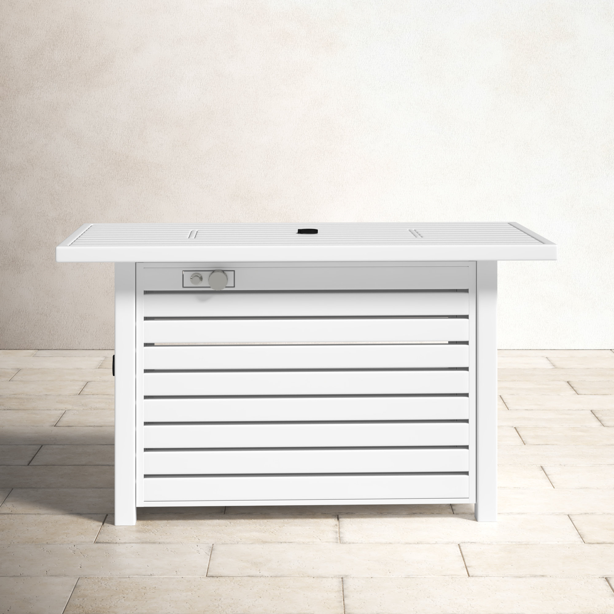 Casselton Rectangle Fire Pit Table, White, 25" H x 42" W x 20" D