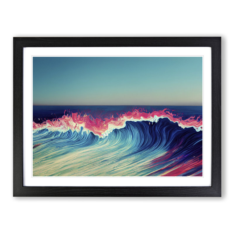 XH1022-6392X Neon Ocean Wave - Single Picture Frame Print, Black , 46cm H x 64cm W
