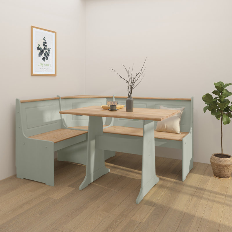 2 -Person Pine Solid Wood Dining Set, Green Stained wax