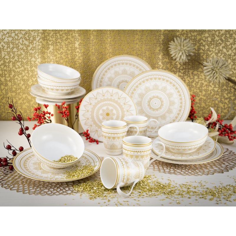 MANDALA GOLD 16 Piece Dinnerware Set, Service for 4