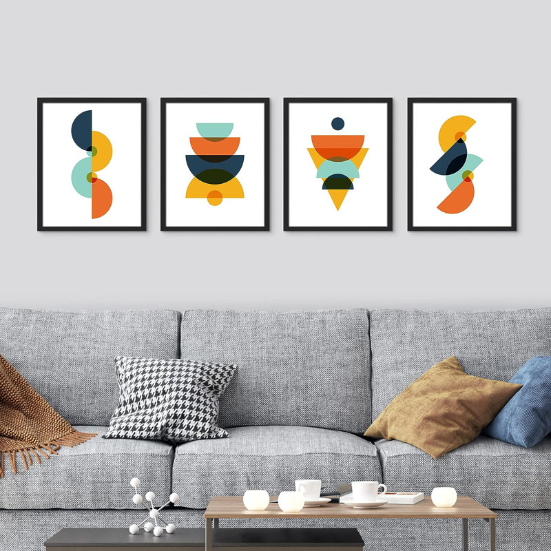 Reproduction encadrée de 4 pièces Mid-Century Modern, Cadre noir, H 14 po x l 11 po x P 1 po
