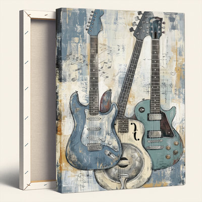 «Gallery Wrap», art mural sur toile pour le salon, la chambre à coucher, le bureau ou le vestibule - décoration murale décorative avec guitare