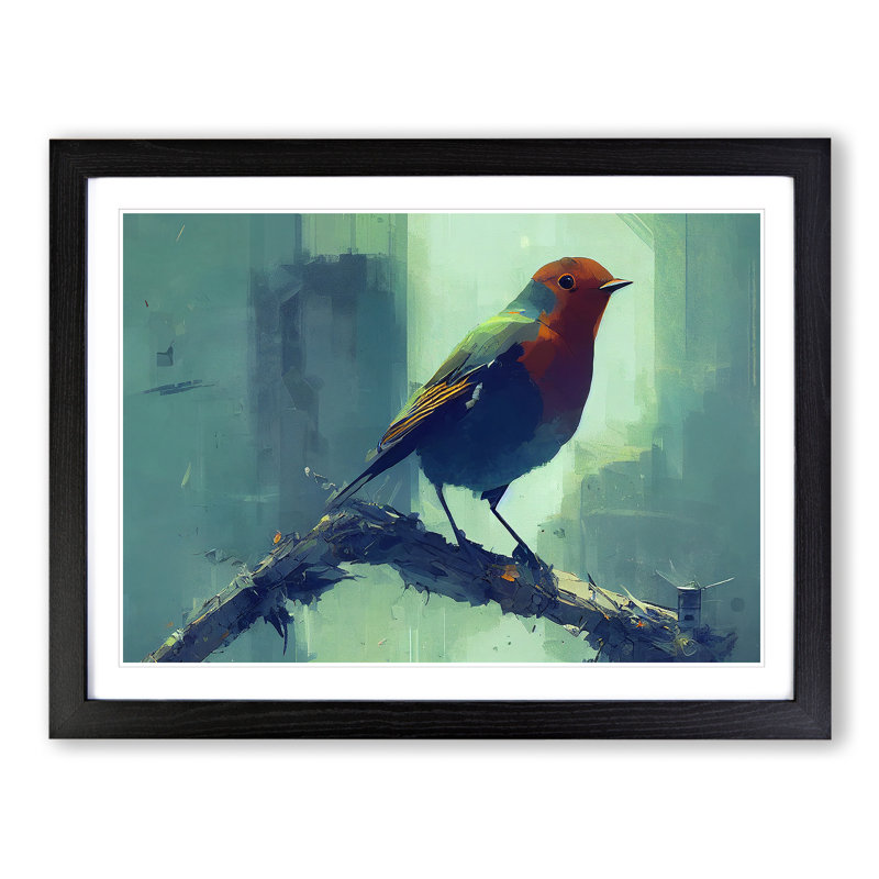 XH1022-7521X Robin Bird Vol.1 1 Piece Single Picture Frame Painting, 46cm H x 64cm W x 2cm D, Black
