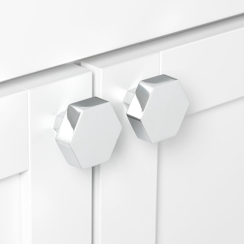 1 1/2" Length Geometric Knob Multipack, Polished Chrome