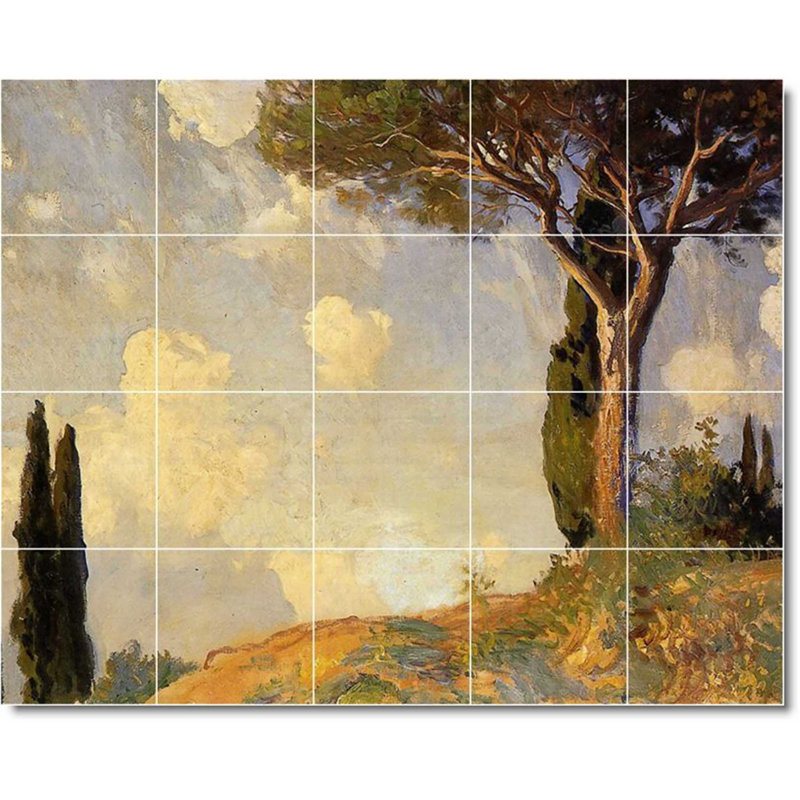 Carreau de céramique 21,25 po x 17 po 4,25 po x 4,25 po, John Sargent, peinture de paysage W07836