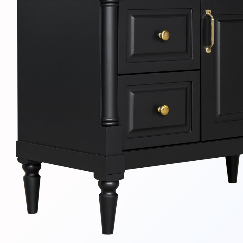 Freestanding Bathroom Cabinet With Flip Drawer, Black