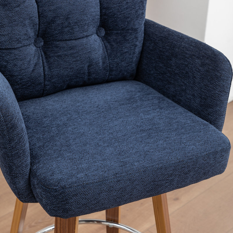 4-Piece Bar Stool Set With Bentwood Legs And Plush Cushions, Blue