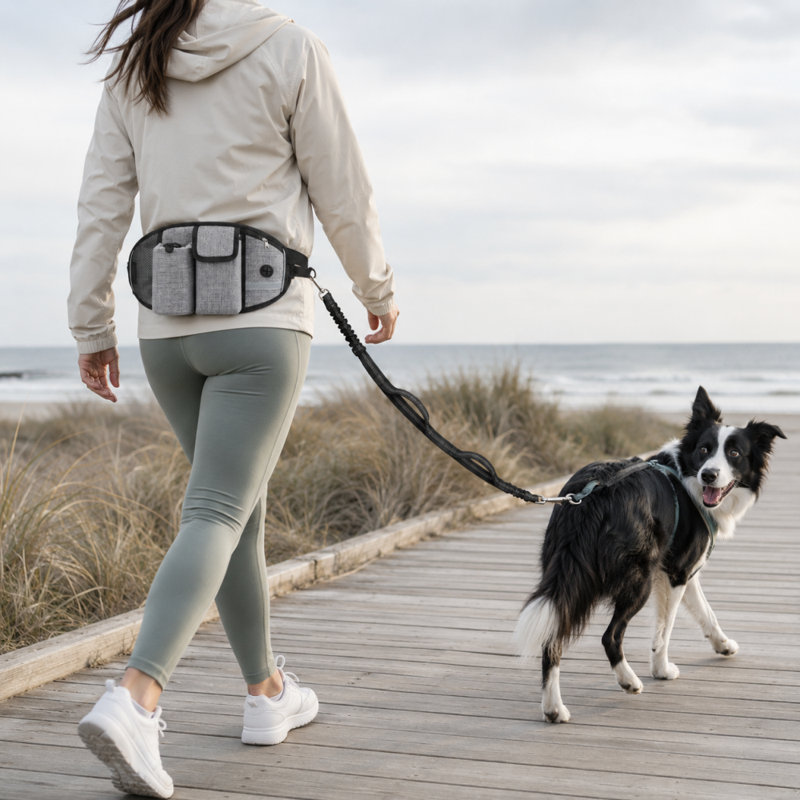 Sac de taille mains libres pour chien avec laisse, ceinture de course multifonctionnelle pour animaux de compagnie, Grey