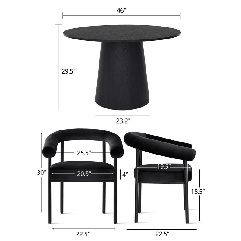 Heckman 5-Pieces Round Dining Table Sets, Black