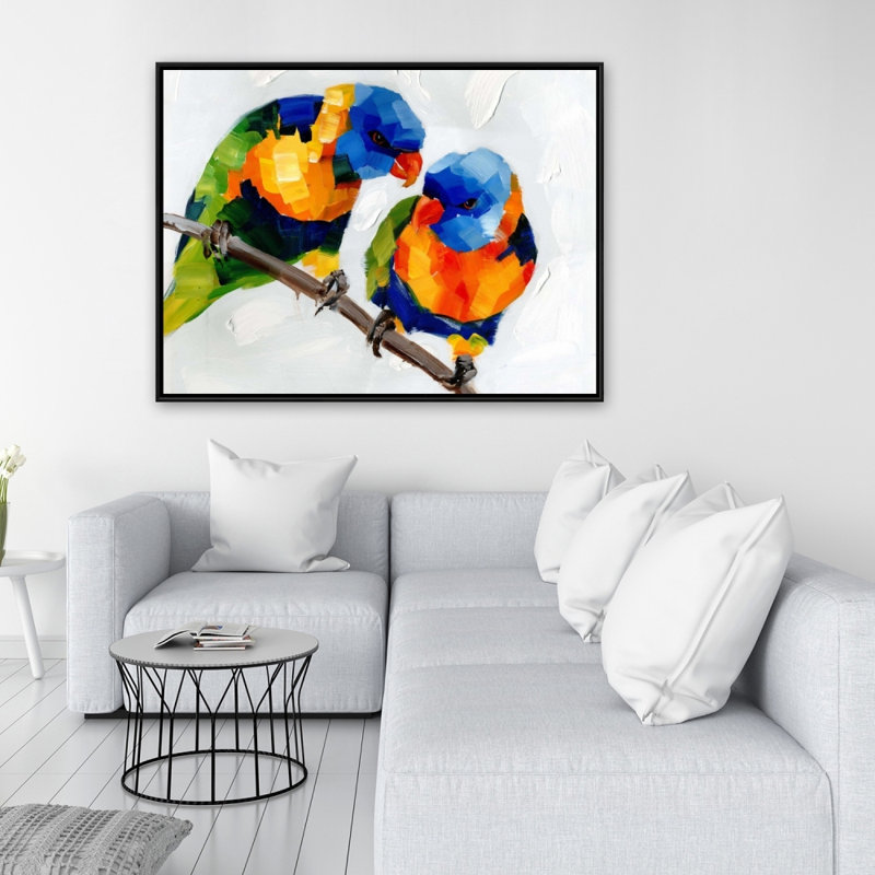 Couple de perroquets - Décor de toile encadrée orange bureau