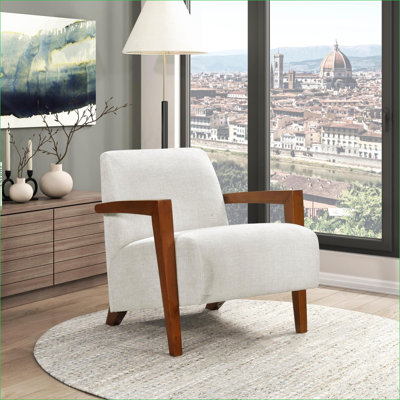 Chaise d'appoint ultra-moderne en tissu beige, coussin d'assise en mousse de bois massif, chaise simple pour salon chambre adultes, 1 pièce