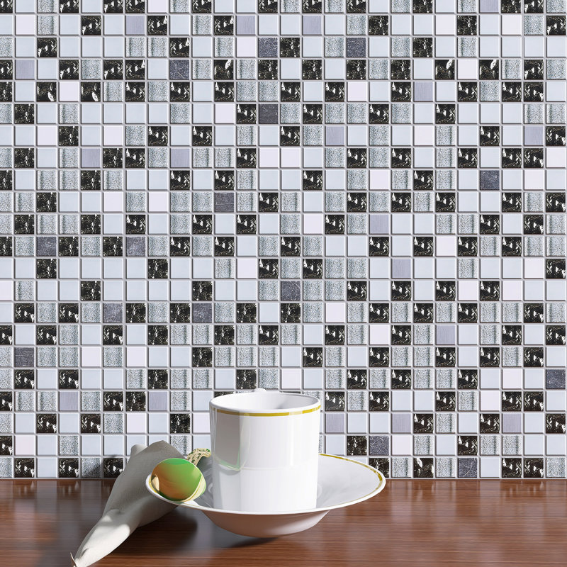 Carreaux de mosaïque en verre lustré à petits pois 11,82 po x 11,82 po, gris