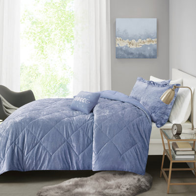 Luxury Twin/Twin Xl Comforter - Periwinkle Blue Velvet With Filling, Comforter, 2 Shams, 1 Decorative Pillow, Machine Washable Bedding Diamond Quilting, Sham,