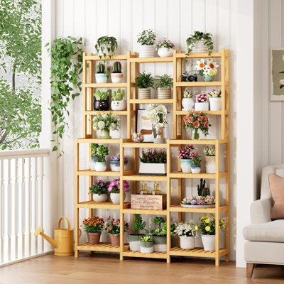 7-Tier Bamboo Plant Stand, Adjustable Ladder Shelf For Indoor Plants, Bookshelf And Display Organizer For Living Room, Balcony, Kitchen Corner by Corrigan Studio