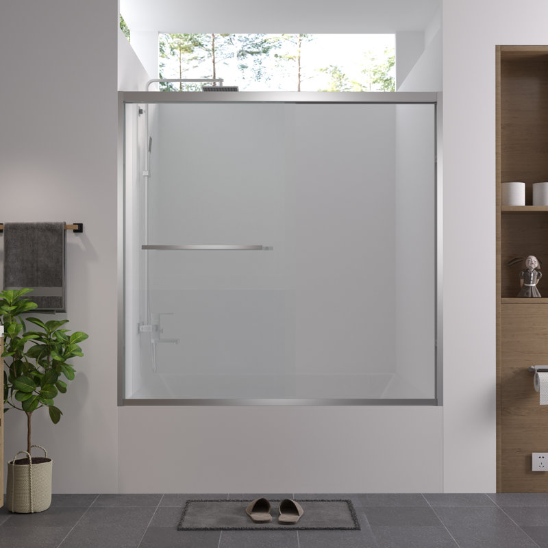 Finished Sliding Glass Bathtub Screen, 56 - 60"x58", 1/4" (6mm) Tempered Glass, Aluminum Frame, Safe And Elegant Appearance For Bathroom 58" Tall Double Enclosure With Hardware American Style,
