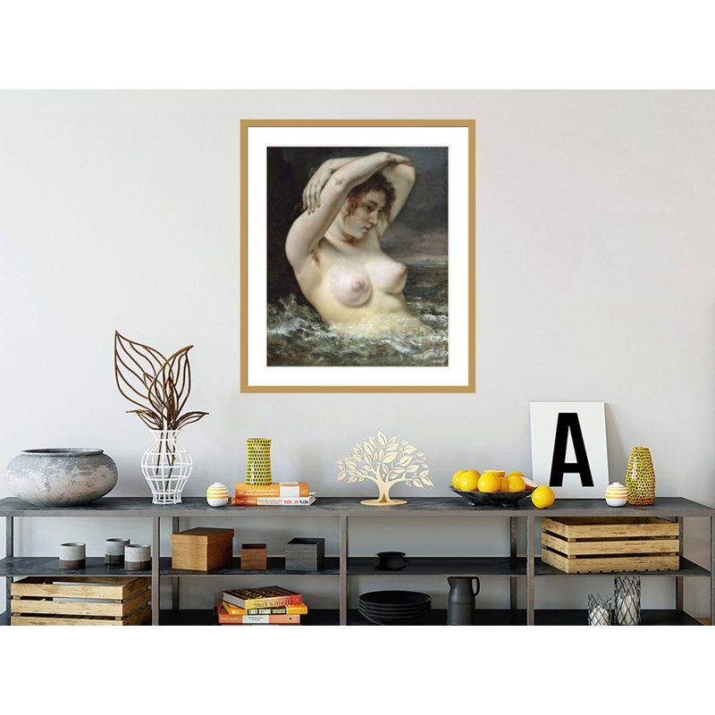 «The Woman in the Waves» par Gustave Courbet, impression giclée encadrée, H 39 po x l 33,5 po