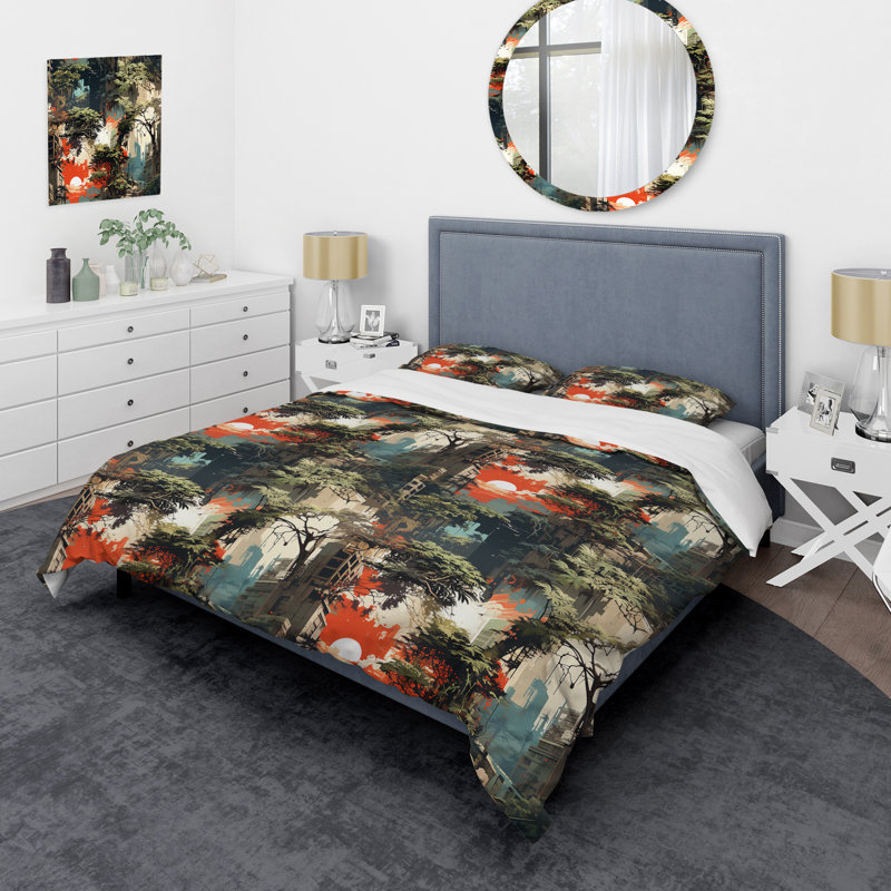 Cityscape Camo Mirage - Ensemble de housse de couette abstrait - Microfibre de polyester