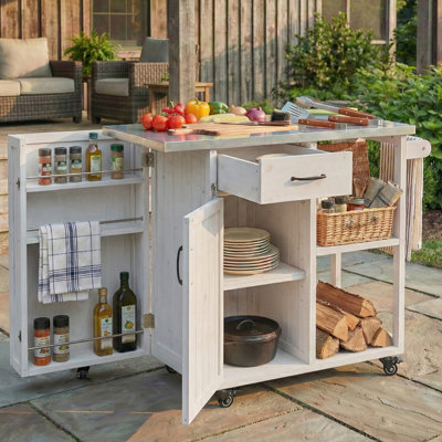 Îlot de chariot de bar extérieur avec plateau en acier inoxydable