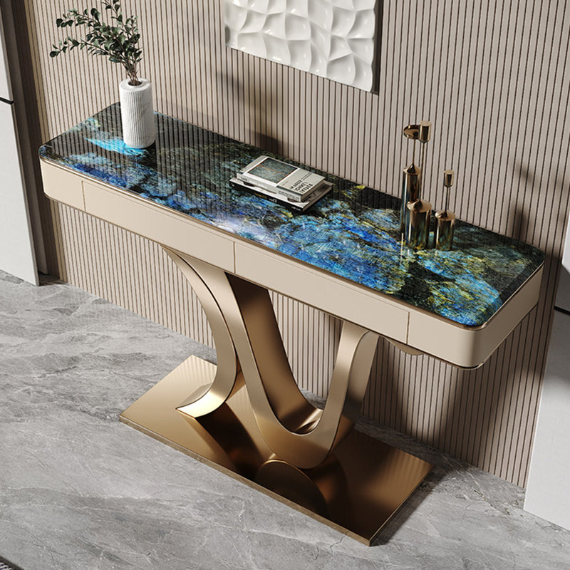 Console légère de luxe de style italien, 33,5 po H x 70,9 po L x 13,8 po P, Doré