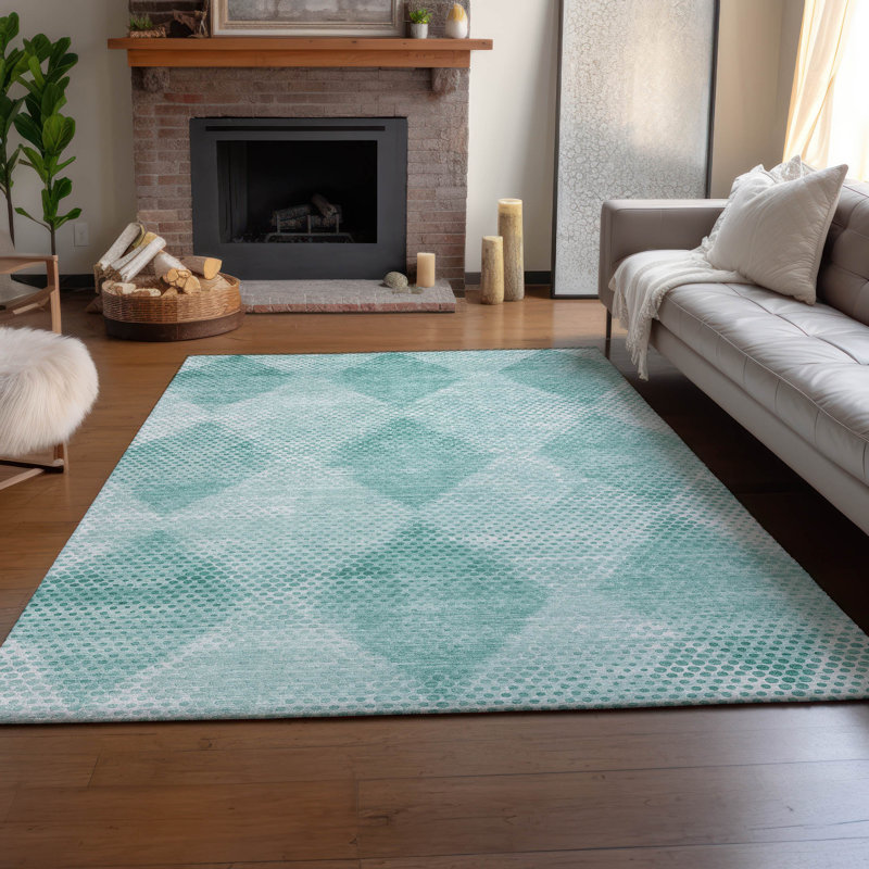 Premium Machine Washable Cerrito Amf539 Teal Rug, Rectangle 2'6" x 3'10"