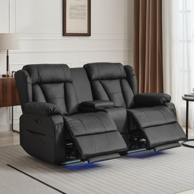 Power Reclining Loveseat Sofa, Loveseat Recliner Couch with Console, RV Recliners for Travel Trailers, Home Theater Seating with Cup Holders/LED/Drawer/USB/USB C for Living Room