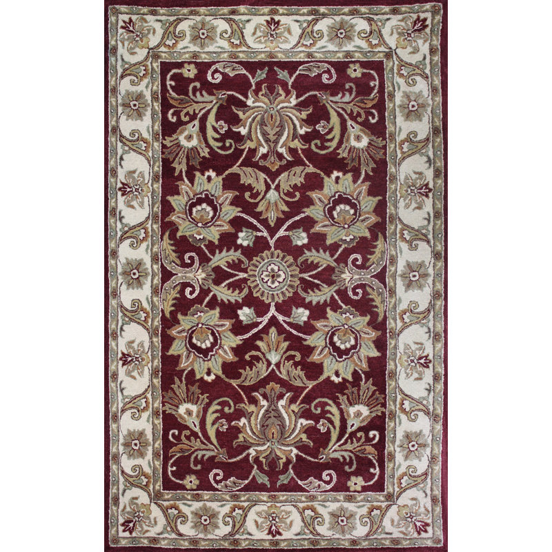 Rouge/beige Touffeté à la main à motif oriental Tapis décoratif, Carré 1 pi 6 po