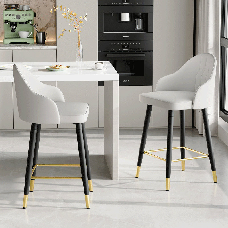 Upholstered Counter Stool With Metal Frame（Bar Stool Set Of 2）, Gray Seat/Black Frame