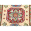 Tapis rouge / beige / bleu en laine noué à la main à motif géométrique 2 pi 7 po x 4 pi 1 po
