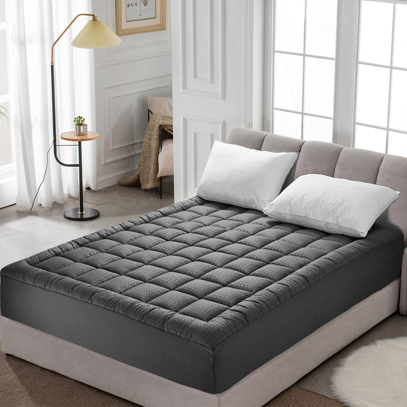 Crotty 350g Filled Checkerboard Pattern Mattress Topper, Queen, Gray