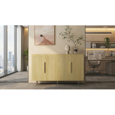 Wood Modern Buffet Cabinet with Storage, Fluted Sideboard Large Buffet with Adjustable Shelves