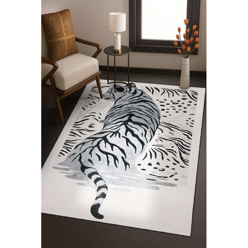 Tapis tissé crème à imprimé tigre Mosso, 2 pi x 2 pi 11 po