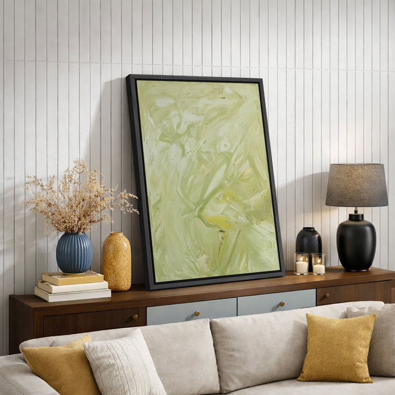 Art abstrait vert doux, images de salon, impression sur toile encadrée, H 24 po x l 16 po x P 1,5 po, Cadre noir