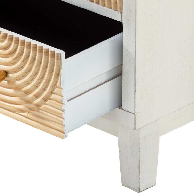 Fayola Rustic Farmhouse Three Drawer Dresser, Mid Century 3 Drawer Nightstand, White/Natural