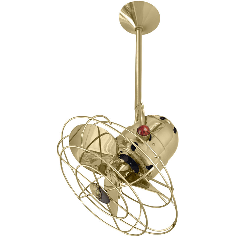 Ventilateur de plafond 3 pales 16 "avec commande murale, Laiton poli, Tige de 10 po, Métal métal