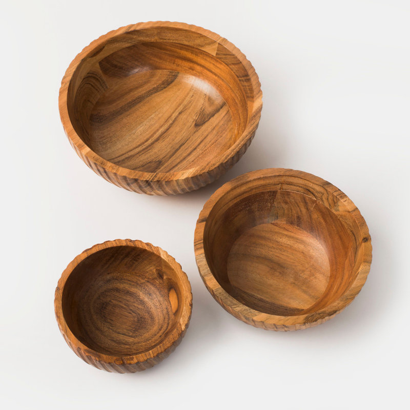 Ensemble de 3 bols en bois d'acacia fabriqués à la main