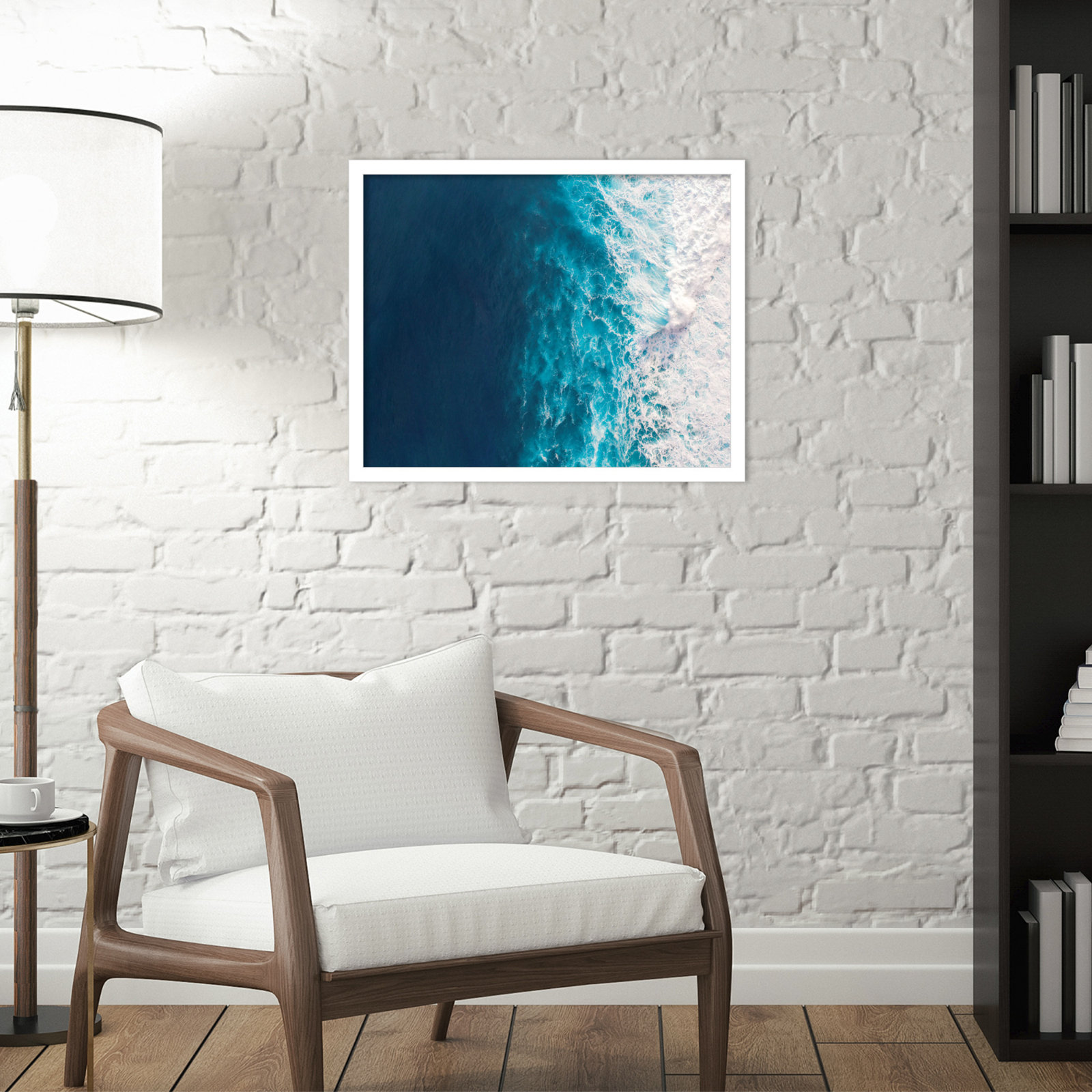 Seascape of Splashing Waves Print, White, 17" H x 21" W x 1" D