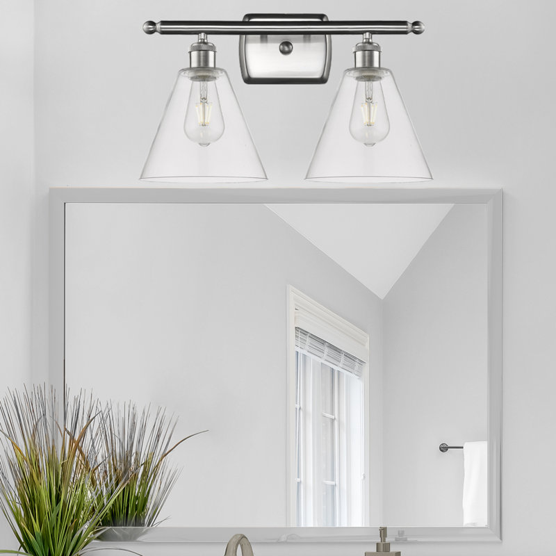Éclairage pour meuble-lavabo en laiton antique à 2 lumières Andresky, Incandescente, Transparent, Nickel satiné brossé