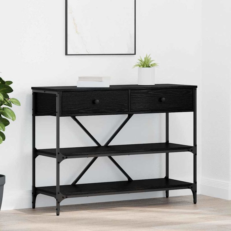  Console Table With Drawer With Shelf Old Engineered, 75cm H x 100cm W x 34.5cm D, Black Oak
