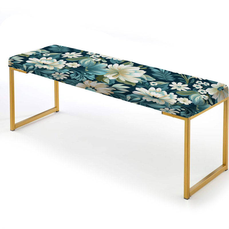 White And Light Green Bohemian Damask Harmony - Damask Upholstered Gold Bench