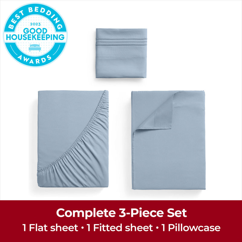 Ensemble de draps Mellanni 1800, Ensemble de draps pour taille de lit simple TG ave, Hortensia bleue