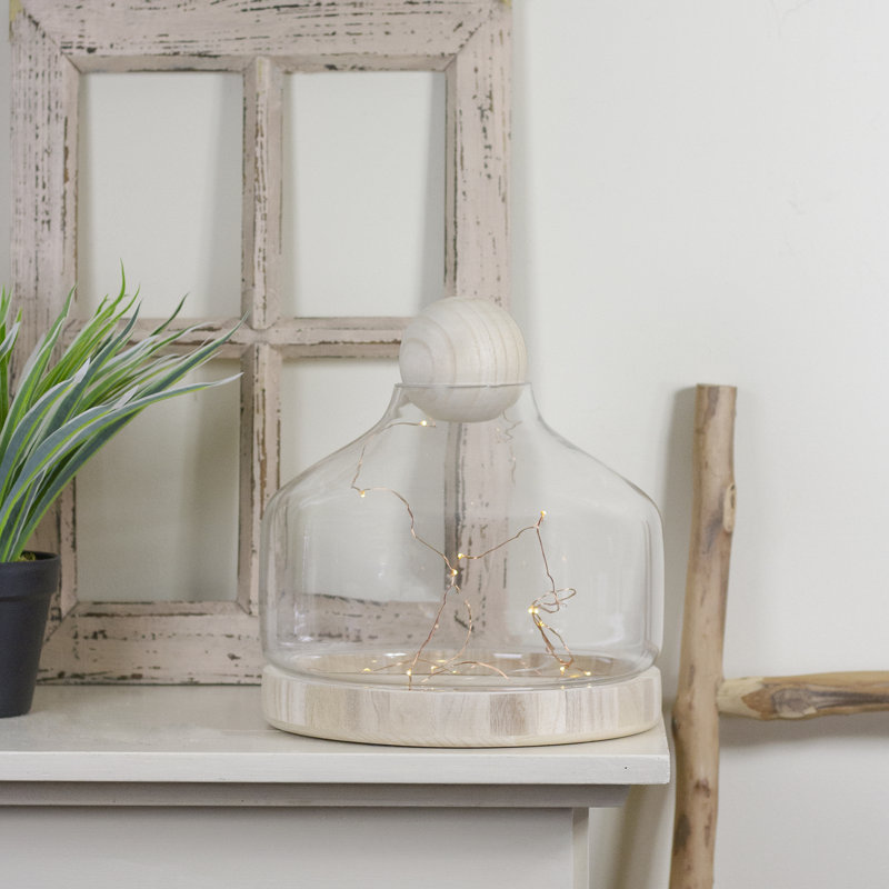 Clear Glass Hurricane with Wooden Lid and Base, 12.5"