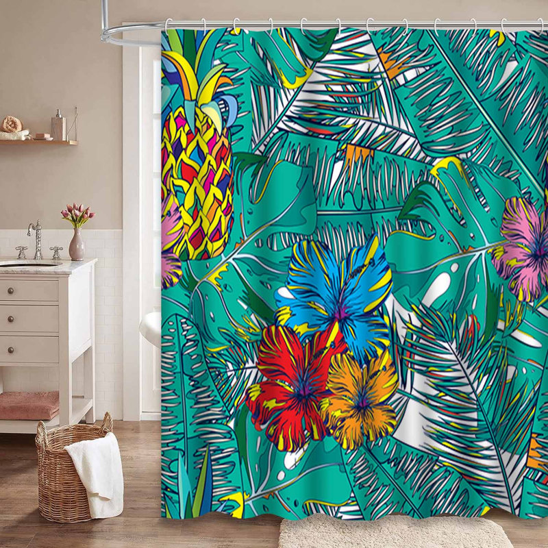 Rideau de douche imperméable à l'eau avec 12 crochets Aloha, L 72 po x l 72 po