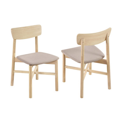 Set of 2 Fabric Upholstered Dining Side Chairs, Tan and White Washed