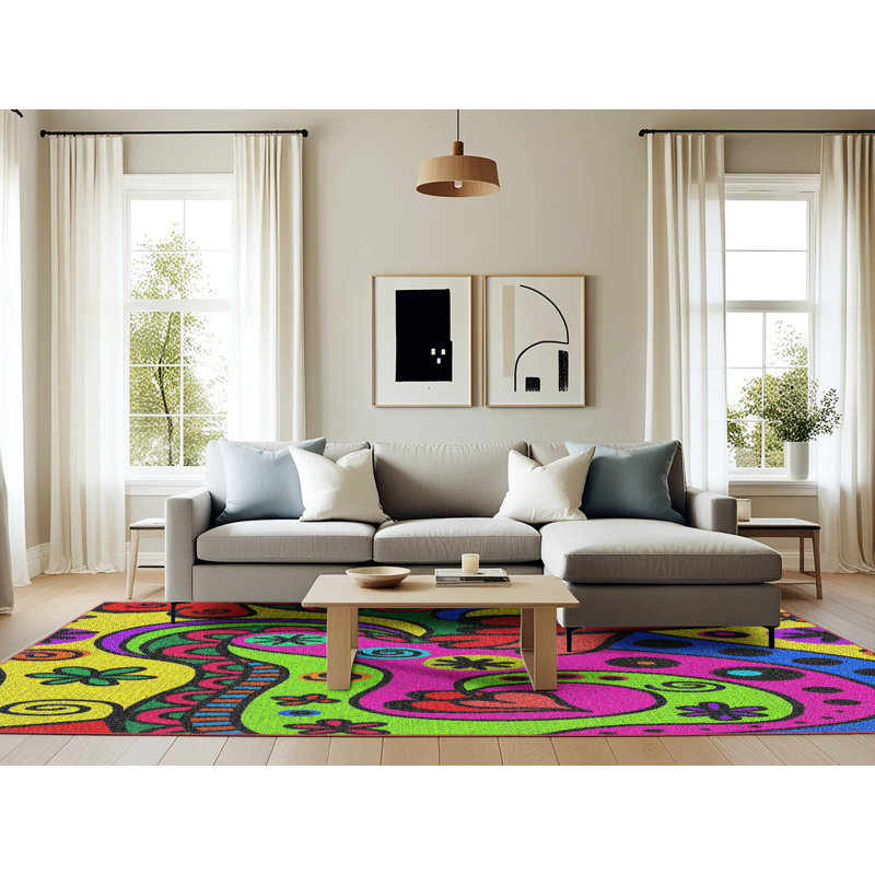 Tapis motif rose/vert/bleu, Rectangle 6 pi x 9 pi